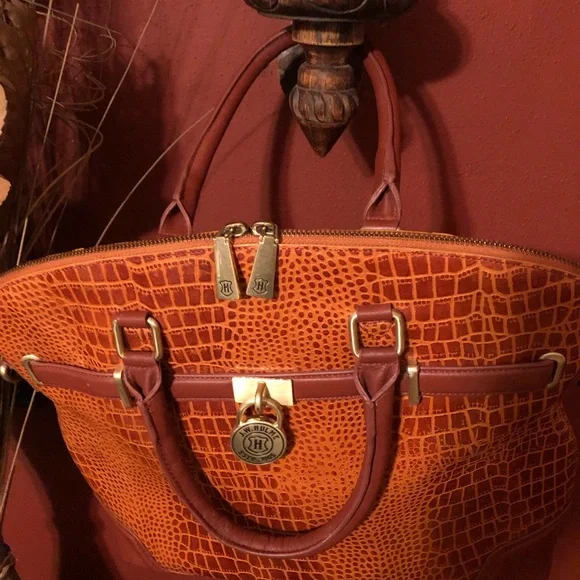 J.W. Hulme Co. Orange/Brown Leather Croc Embossed Handbag - Picture 5 of 16